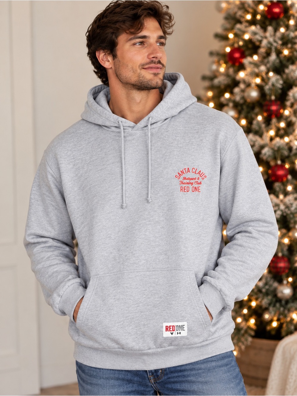 Under Armour Red One Santa Claus Training Club Hoodie Gray Men’s Medium NWT